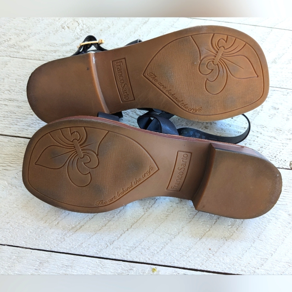 Franco Sarto Ina Black Strappy Leather Sandals with Brown Footbed 8.5 - Picture 9 of 14